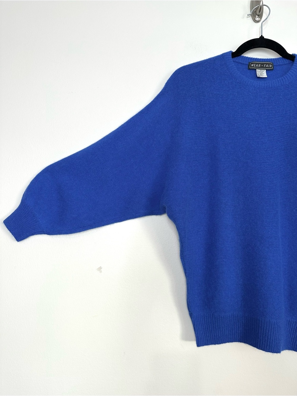 Vintage Wool Angora Cobalt Blue Dolman Sleeve Sweater Minimalist Bold Classic - Picture 6 of 10